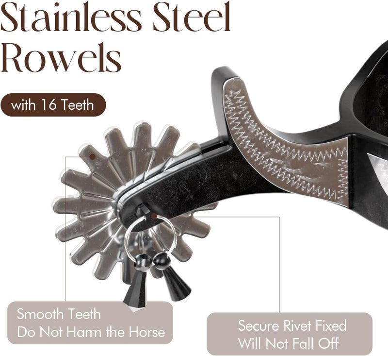 EQUSPUR Western Cowboy Spurs, 1 Pair Horse Spurs with Rowels, Antique Horse Boot Spurs with Hand-Carved Decoration for Adult Equestrian, Men Women - Image 3